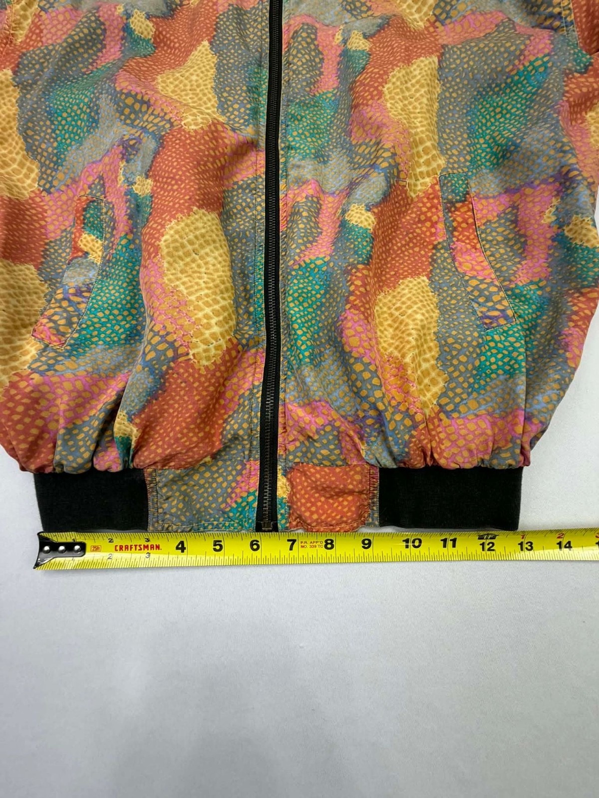 Vintage Robert Stock Limited 100% Silk Abstract Snakeskin Print Bomber Jacket