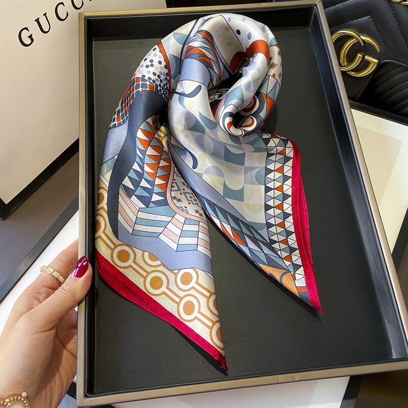 100% Mulberry Silk 27″ Square Scarf Women Fashion Blue Neckerchief Wrap Bandana