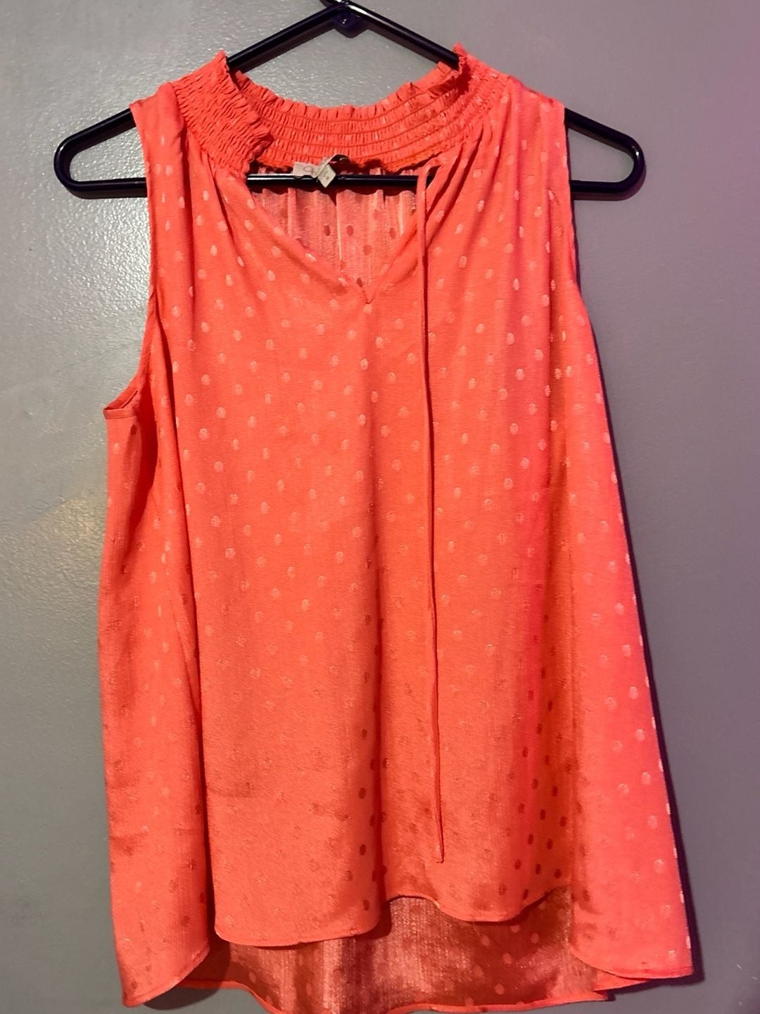 Chenault Coral Swiss Dot Sleeveless Smocked Neck Blouse