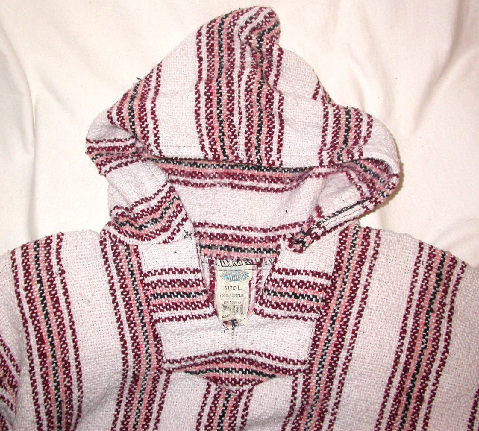 BEACH MANIA Hoodie Pullover Unisex L Stripes Hippie Surfer Poncho Vacation