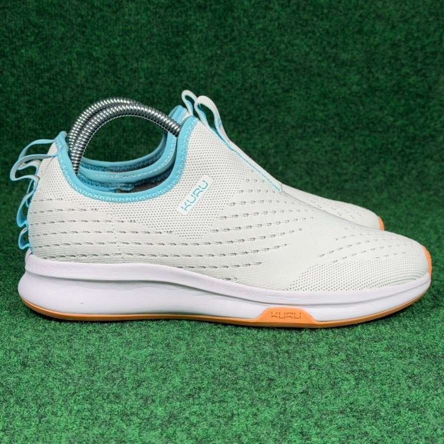 Kuru Atom Womens 8.5 White Blue Slip On Walking Shoes Comfort Sneakers 20850785