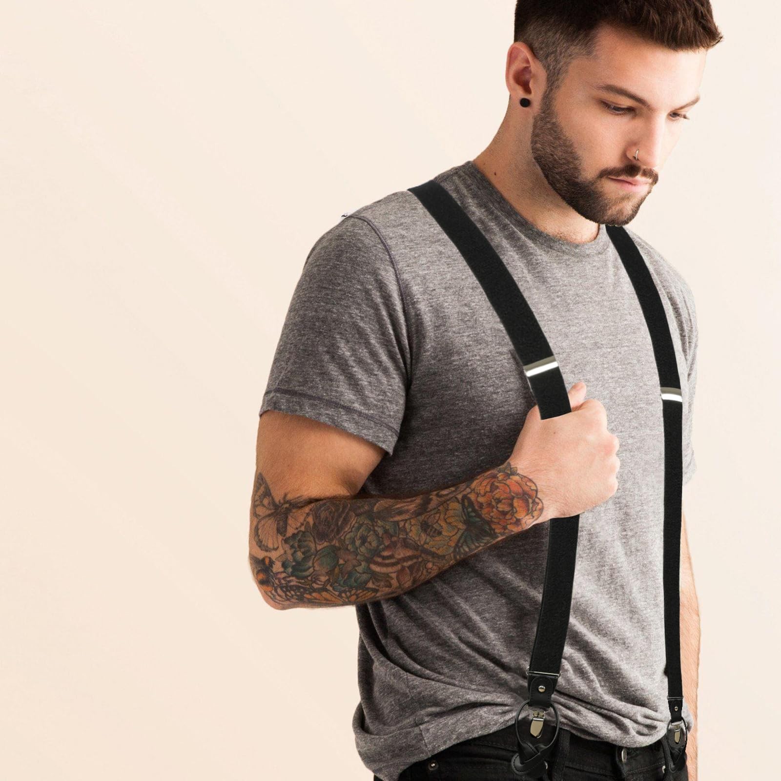 Men Suspenders Adjustable,1.4 Inch Wide Heavy Duty Y-Back Elastic Tuxedo Elas…