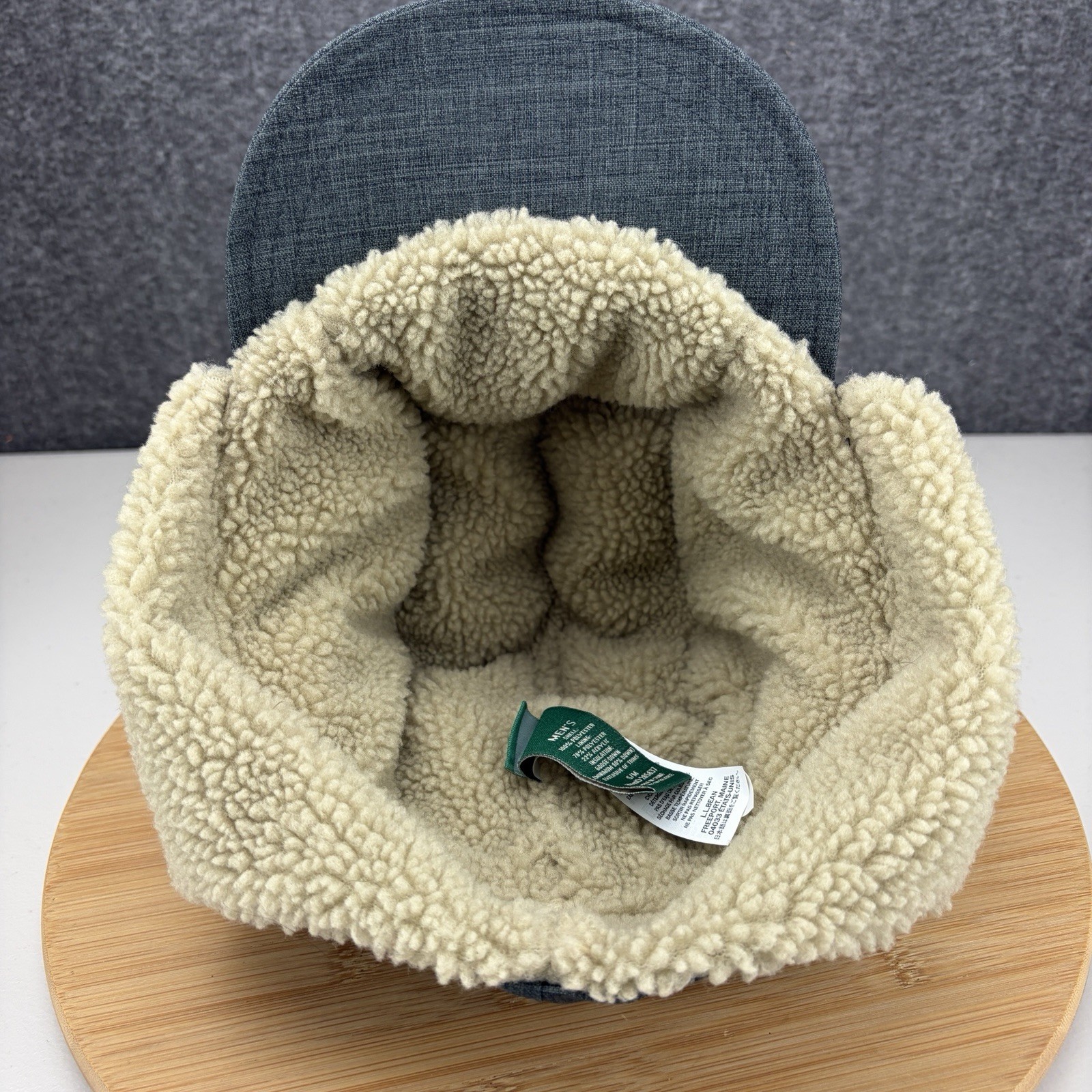 L.L. Bean Trapper Hat Cap Size S/M Gray Ear Flap Fleece Lined Quilted Goose Down