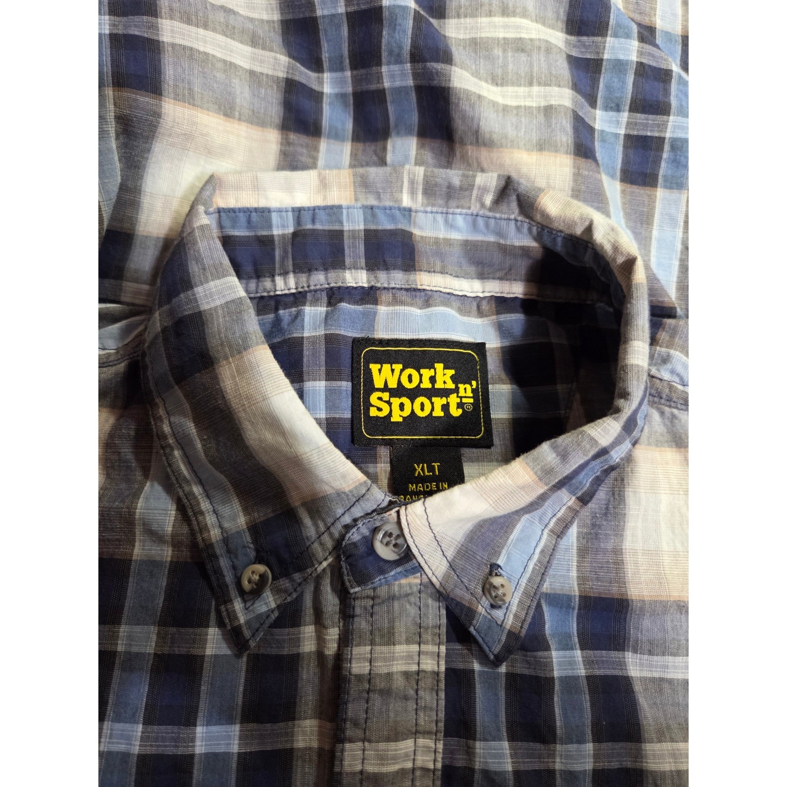 Work Sports Plaid Button Down Shirt Men’s XL Tall Short Sleeve Casual Chores