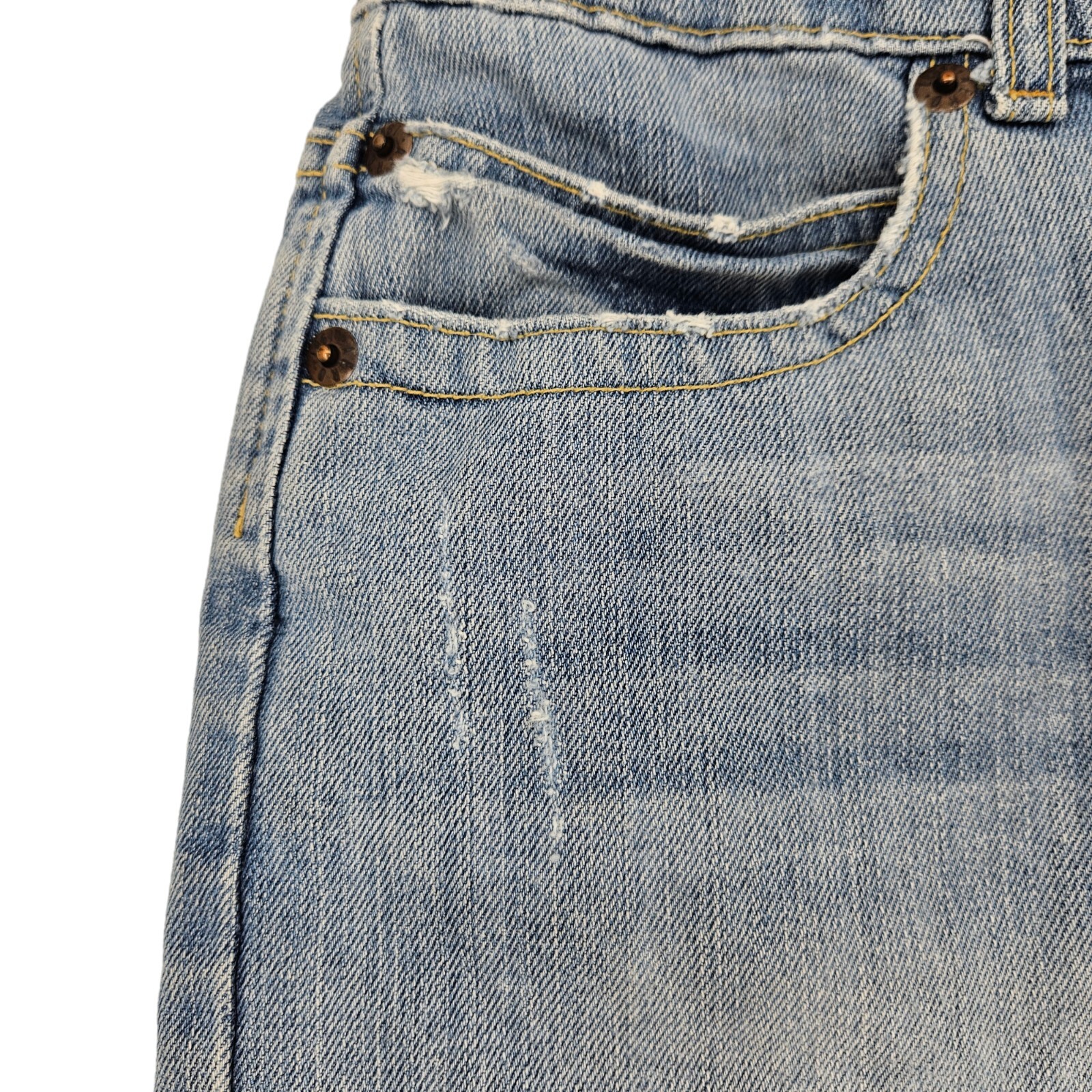 Aeropostale Mini Denim Skirt Medium Wash Distressed Floral Hand Embroidered Sz 4