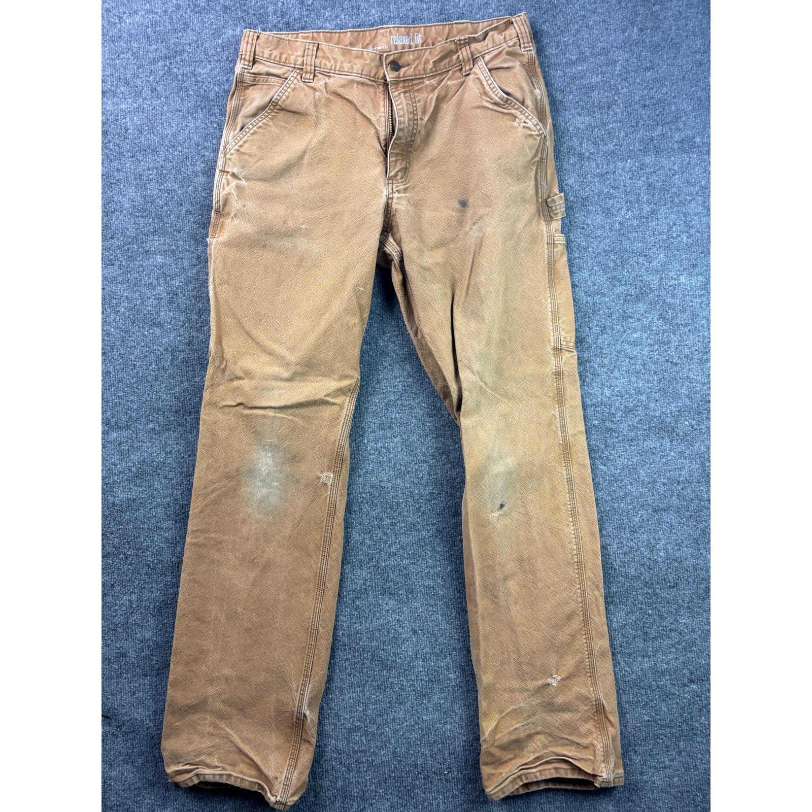 Carhartt Carpenter Pants Mens 34×36 Brown Distressed Relaxed Fit Workwear