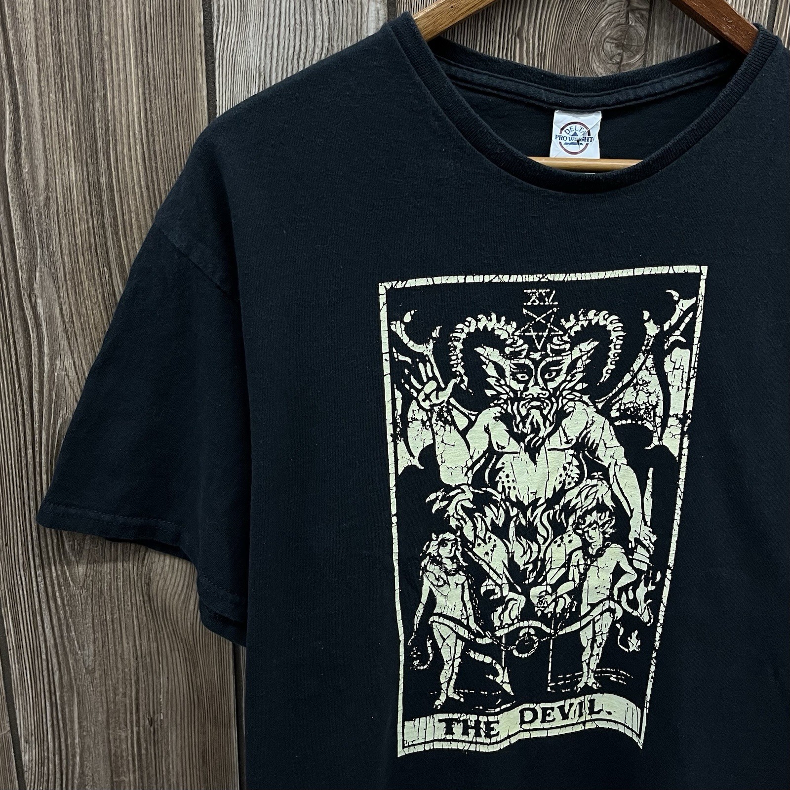 Vintage The Devil Tarot Card Divination Occult Graphic Tee Shirt Black Mens XL