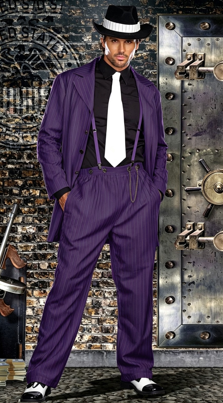 British Striped Men’s Zoot Suits Formal Wedding Tuxedo Party Prom Long Coat Pant
