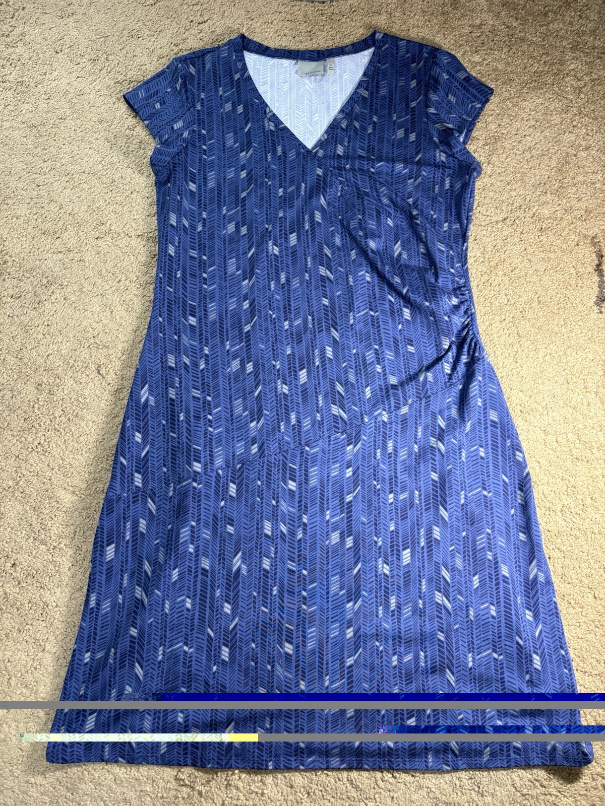 Athleta Nectar Faux Wrap Midi Dress Women XL Geometric Blue Pattern V-Neck