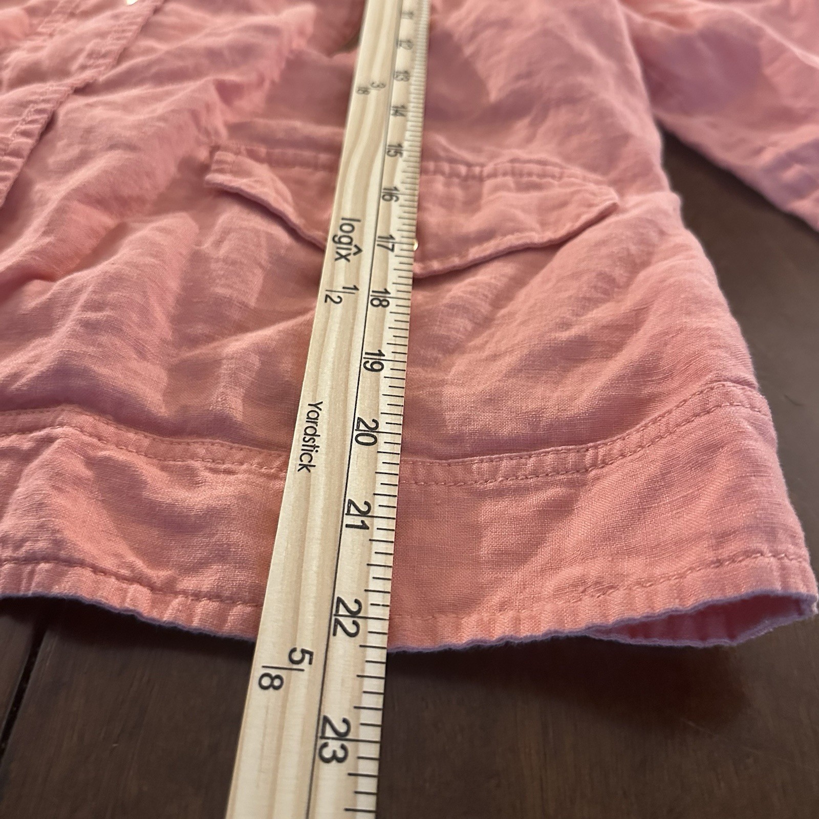 Chico’s Women’s Utility Jacket Cross Dye Linen Pink Snap Button Front Size 1