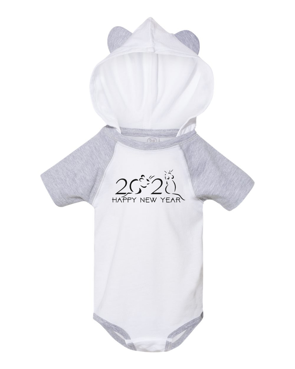 Happy New Year 2020 Baby Bodysuit One-Piece Chinese Zodiac Jump Suit Hood Ears