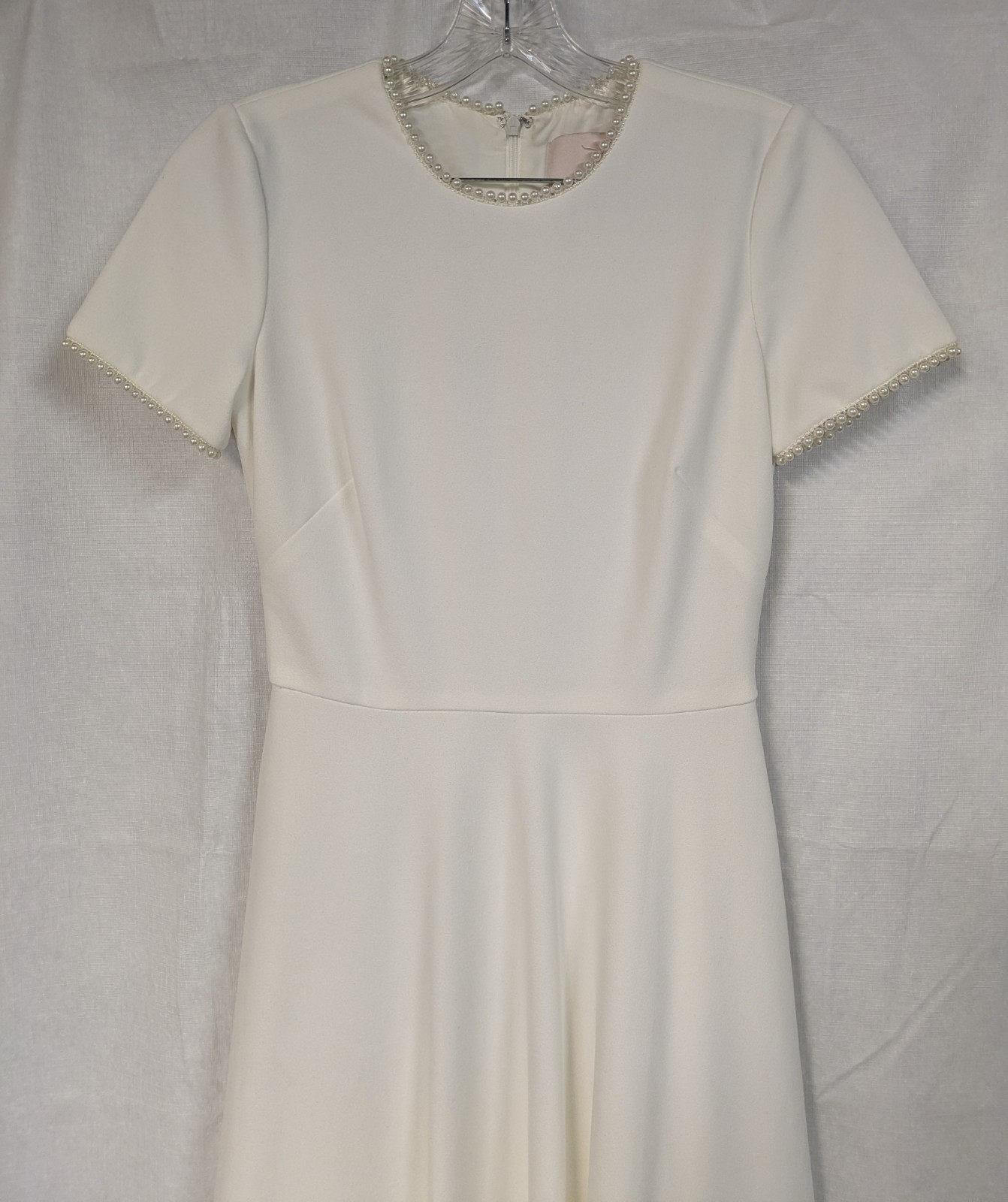 Gal Meets Glam Reme White Fit/ Flare Pearl Trim Dress Sz. O