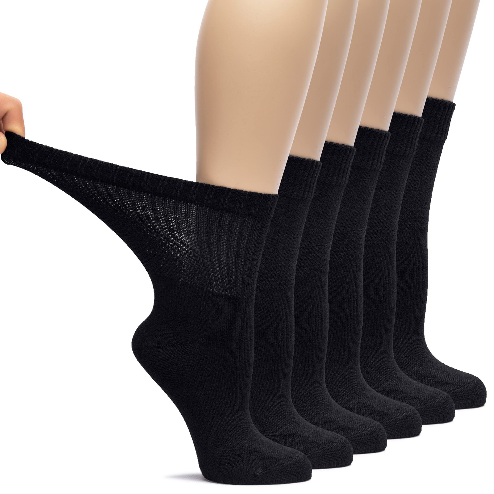 Women Bamboo Loose Fit Diabetic Crew Socks, Non-Binding, 6 Pairs, by Hugh Ugoli