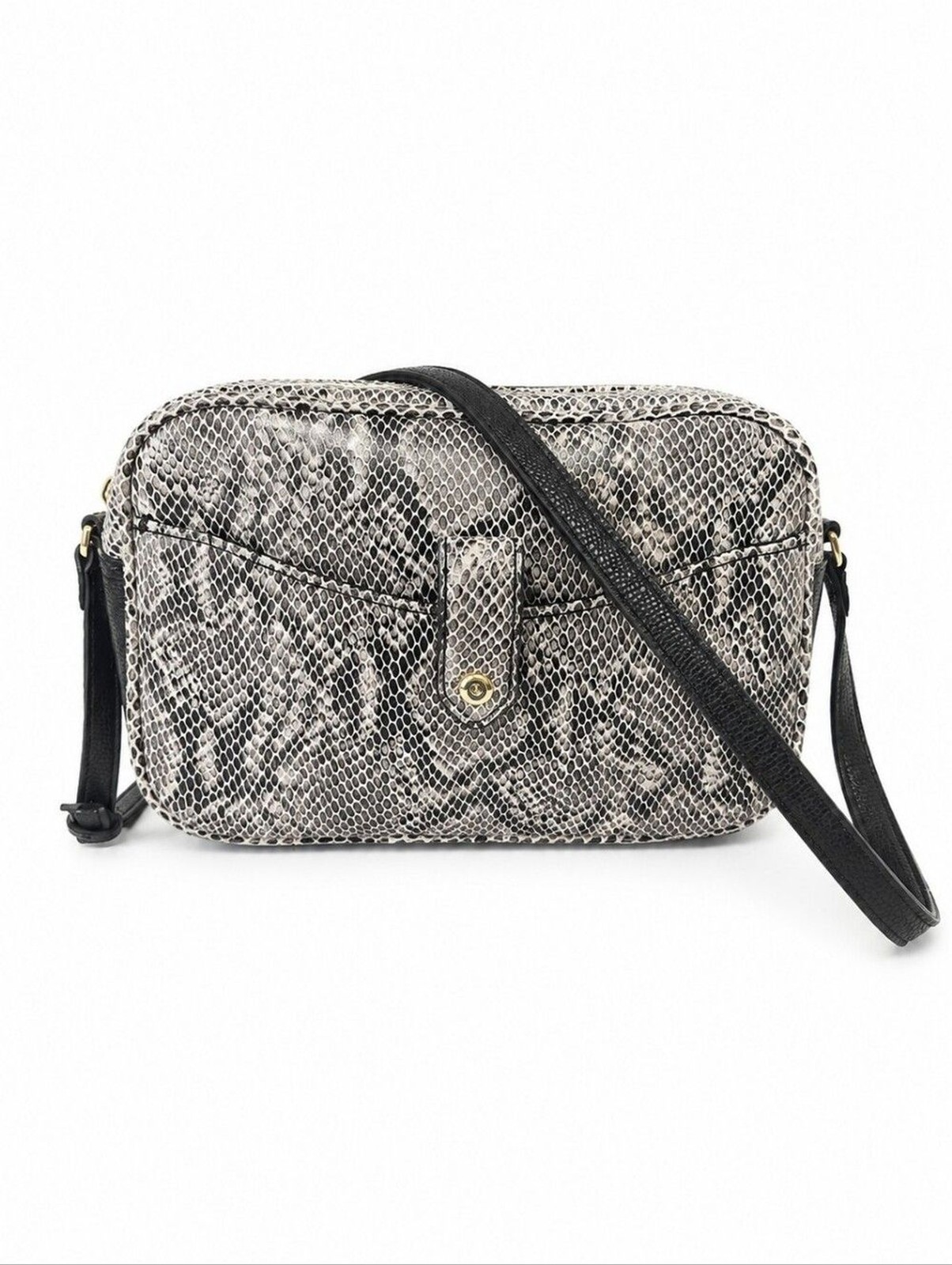 G.I.L.L Genuine Leather Snake Print Crossbody Bag Black White Adjustable Strap N