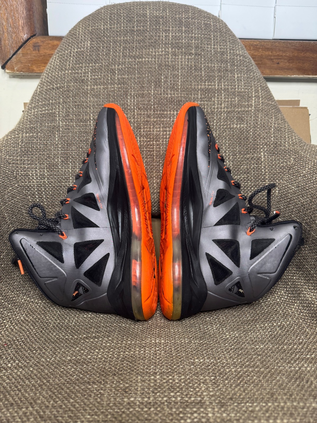 Nike LeBron 10 X Lava 2012 Basketball Mid Top Gray Orange US 10.5 Used No Box