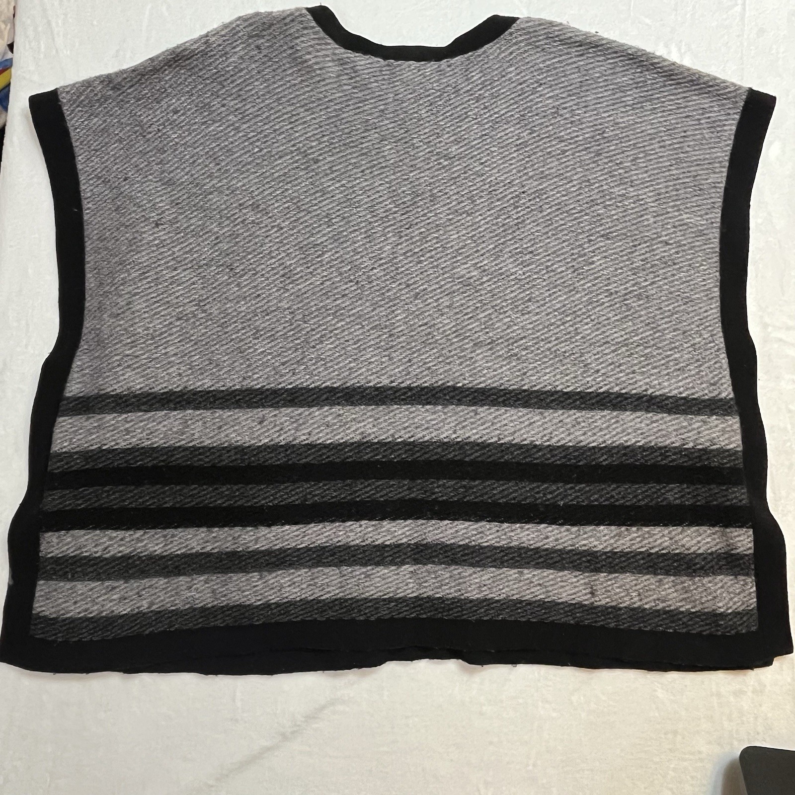 J. Jill Shawl Poncho Wool Nylon Blend One Size Black Grey Gray Pockets Striped
