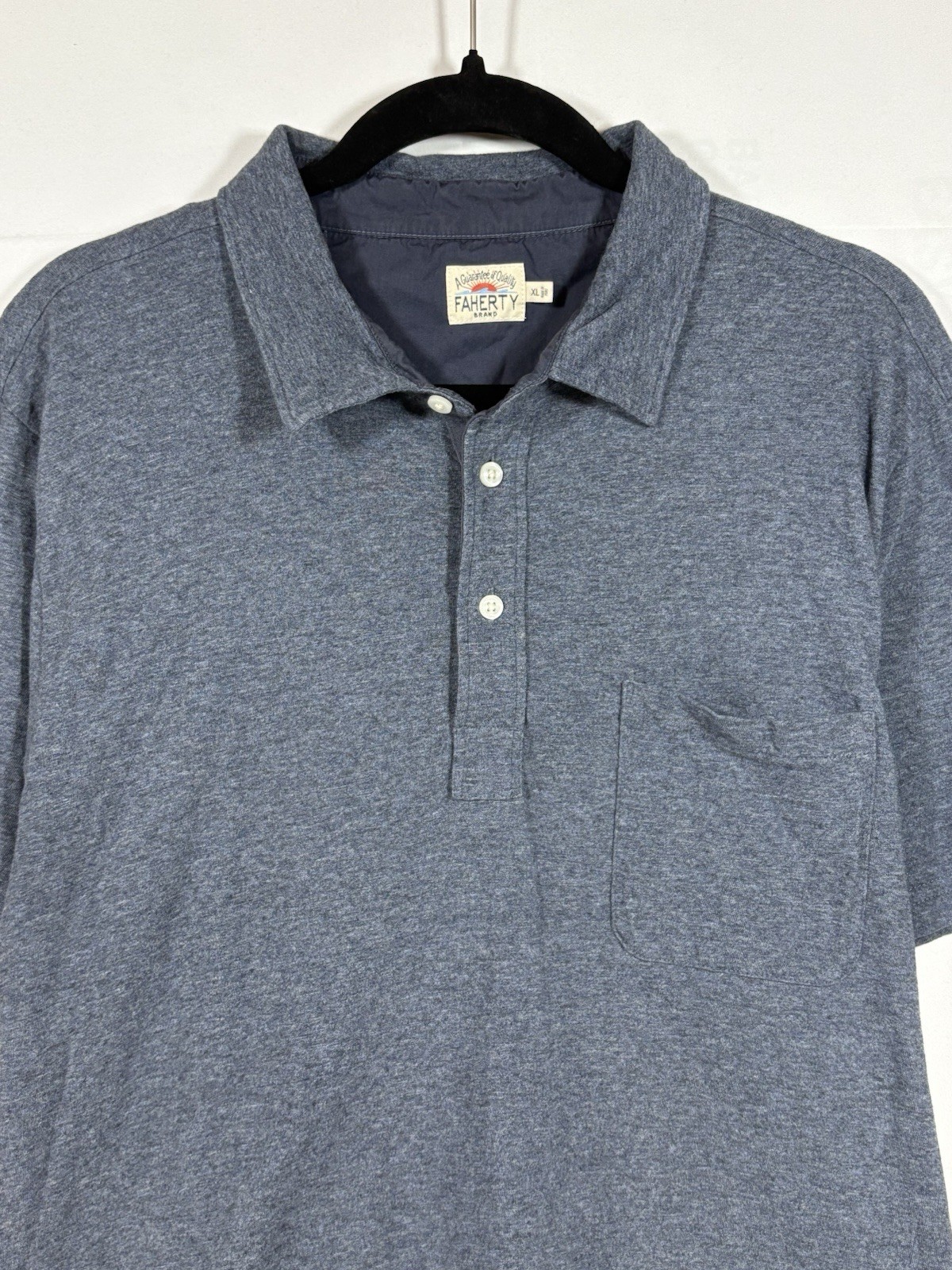 Faherty Brand Men’s Blue Heather Polo Shirt XL Made in Peru 100% Cotton
