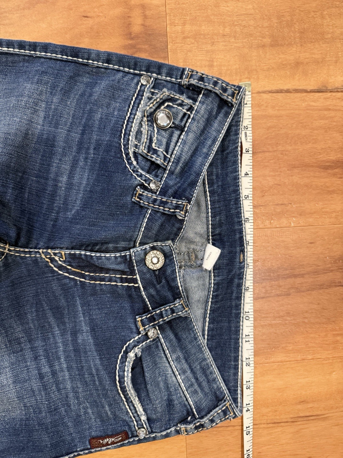 Womens Silver Jeans Dawson 28×33 Blue Denim Flap Pocket Rhinestone Embroidered