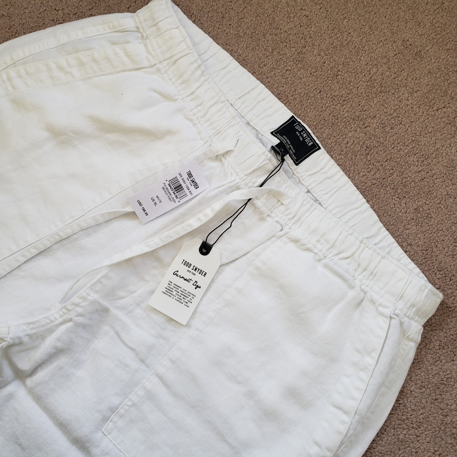 NWT Todd Snyder XL Straight Fit 100% Linen Beach Pant White Pockets $198 Light