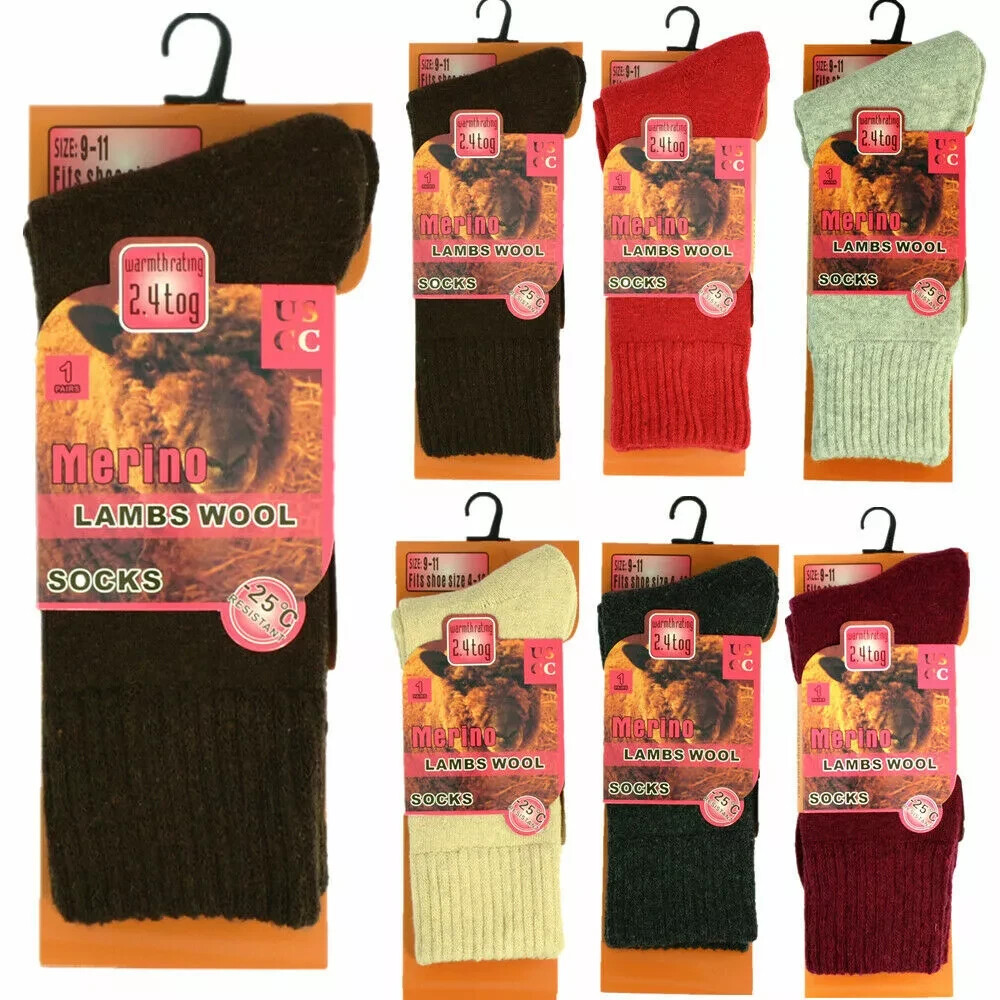 6 Pairs Men Womens Merino Lambs Wool Thermal Socks Heavy Duty Winter Warm Socks