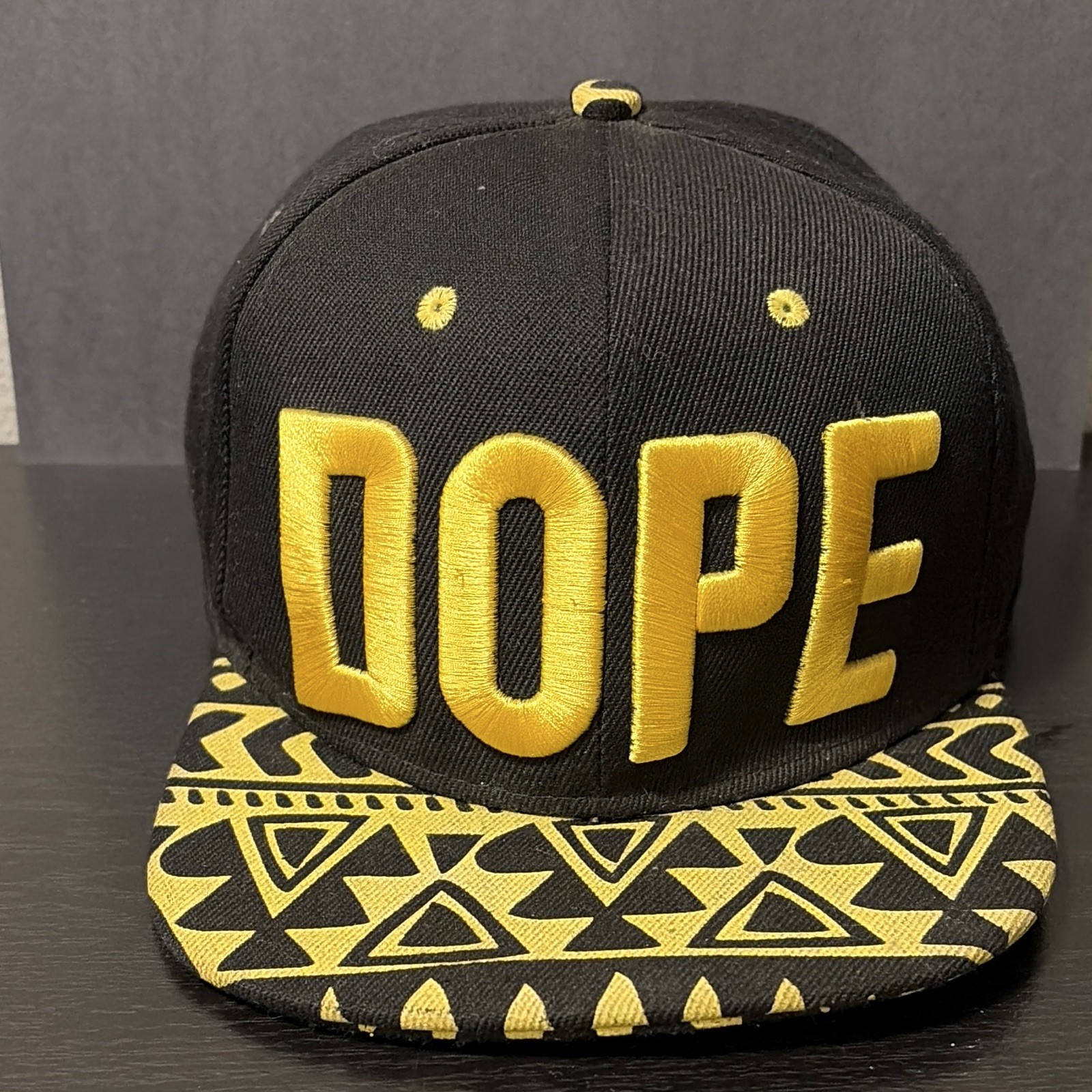 DOPE Black Yellow Geometric Brim Snapback Cap Adjustable Unisex Hip Hop