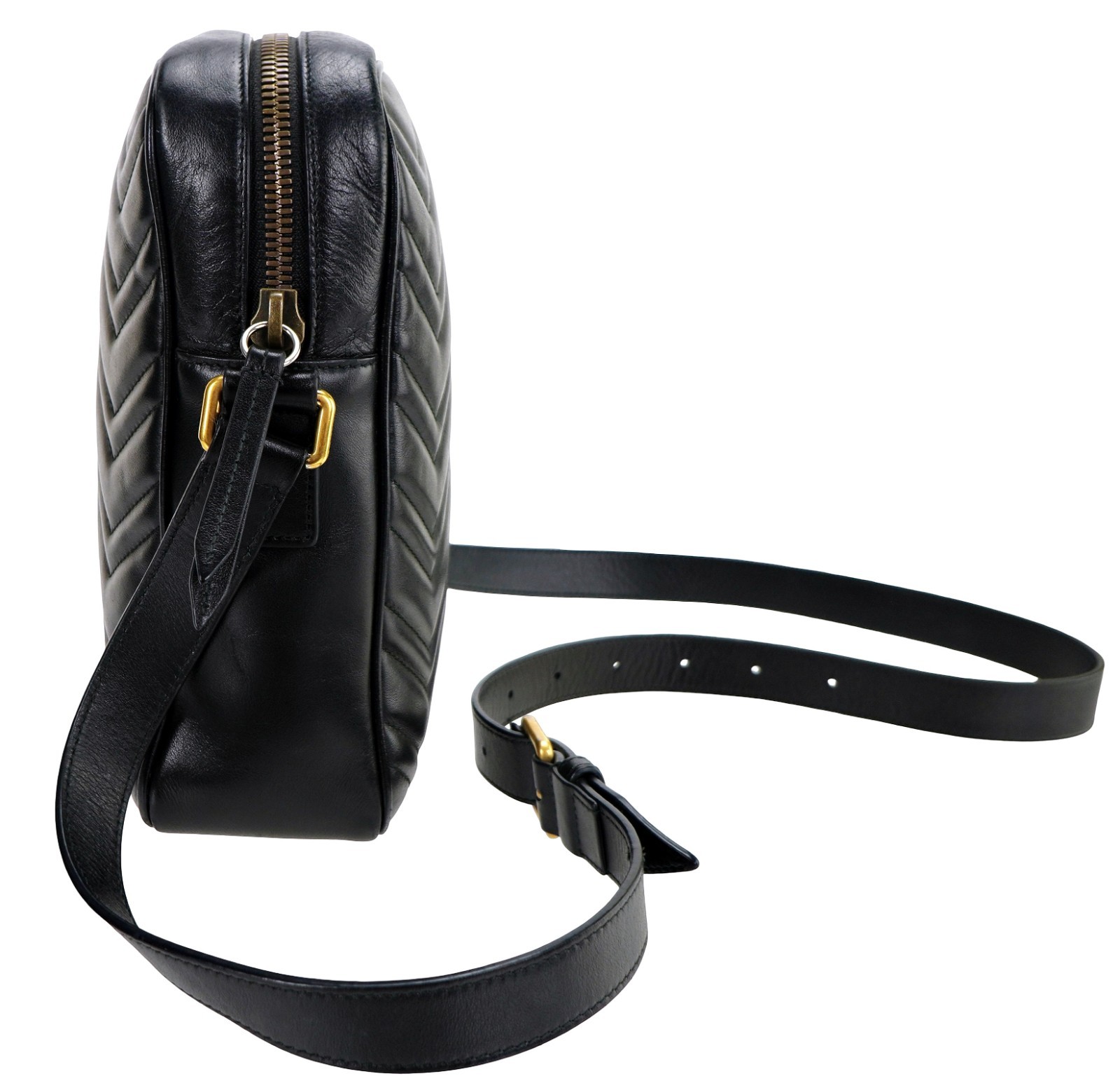 Authentic GUCCI Black Marmont Leather Crossbody Zip-Top Messenger Bag Italy