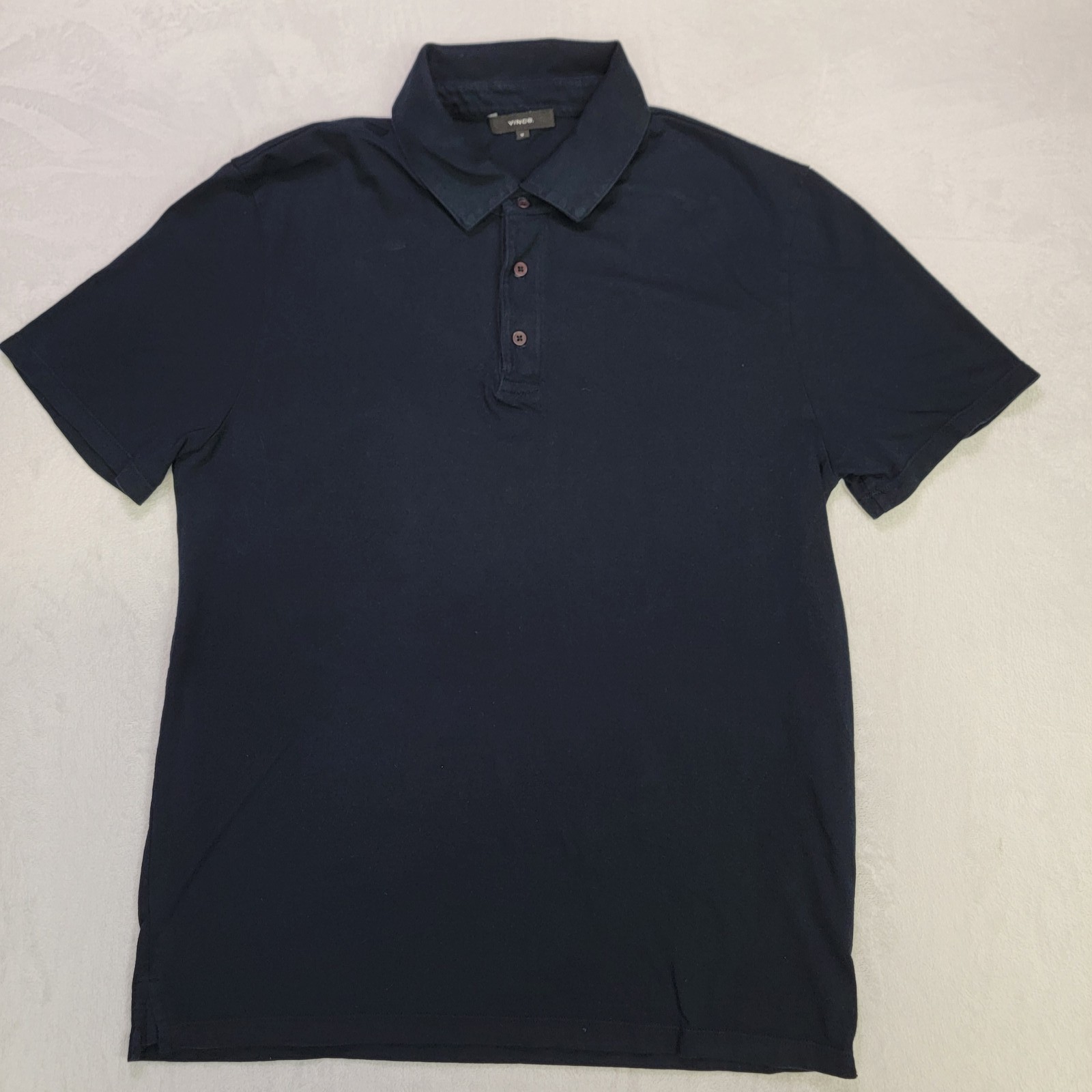 Vince Navy Blue Polo Shirt Men’s Size Medium 3-Button Placket Collar Casual