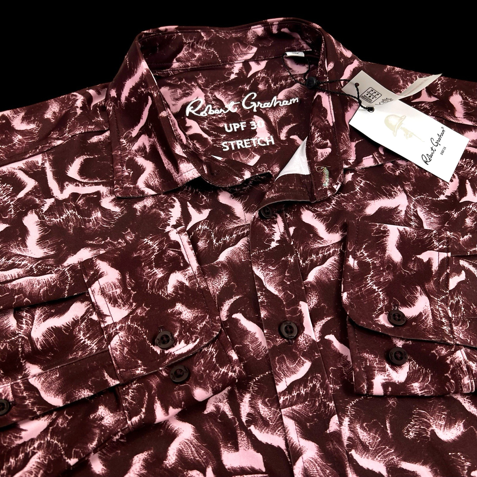Robert Graham Performance Geometric Camo Stretch Lightweight Sport Shirt Medium