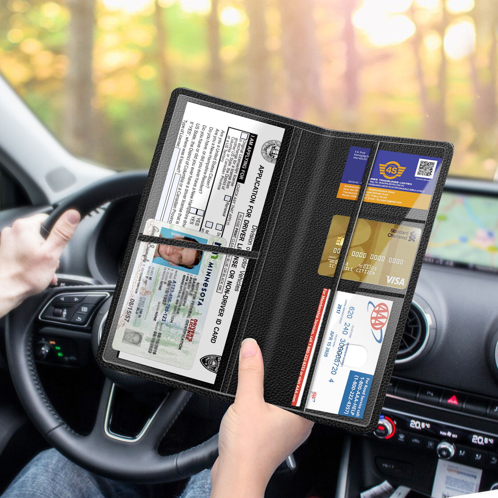 Premium Car Registration and Insurance Card Holder Vehicle Card Organizer Wallet