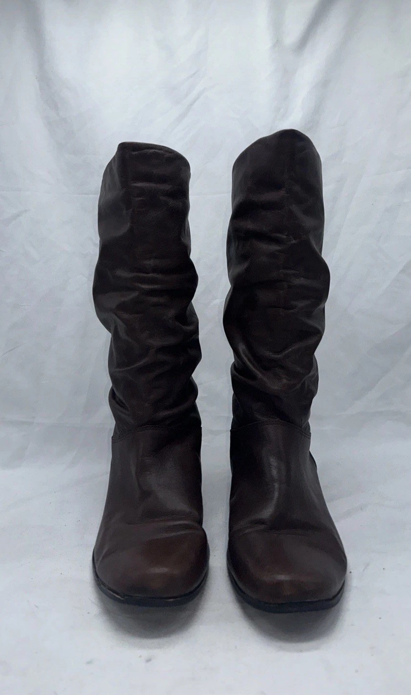 Women’s Brown Leather Mid Calf Boots Size 9M Flat Casual Riding Boots