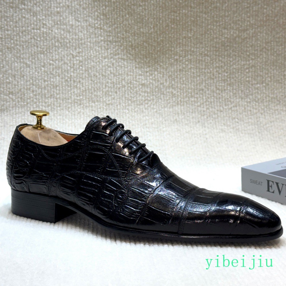 Mens Alligator Crocodile Pattern Business 100% Real Leather Dress Shoes Handmade