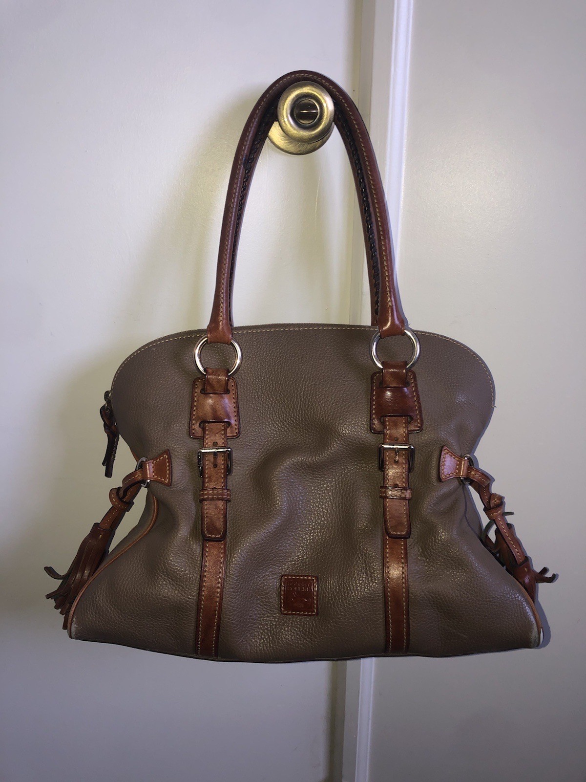 Dooney & Bourke Suede Florentine Leather Large Domed Buckle Braided Bag Purse