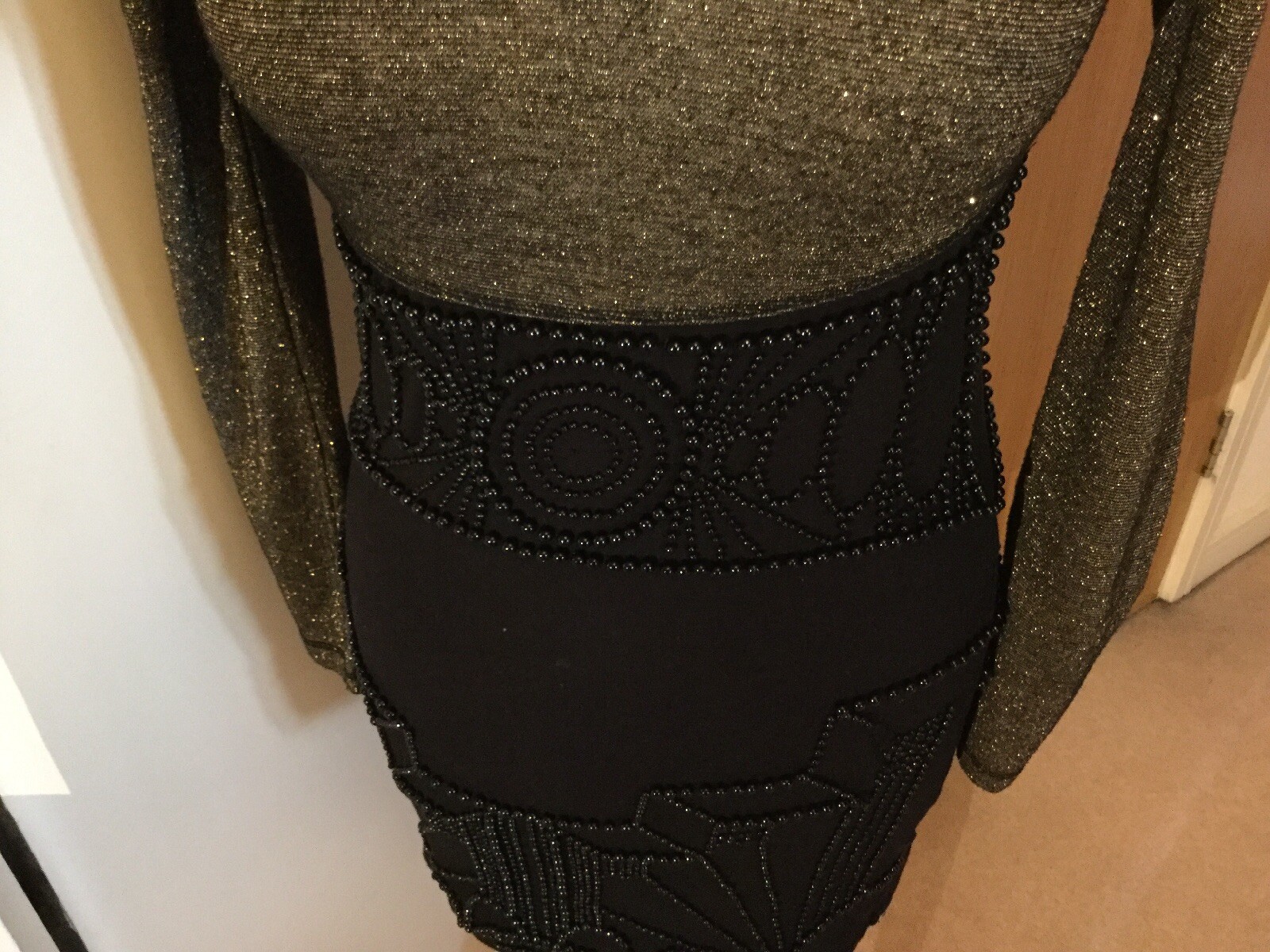 RINGSPUN DRESS SIZE 1 U.K. 8 Black And Gold Excellent 4487