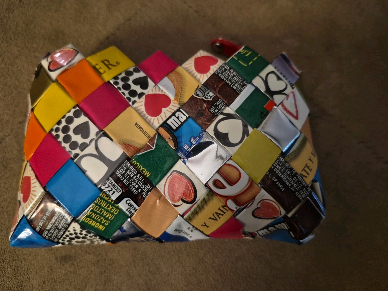 CANDY WRAPPER STYLE RECYCLED WOVEN TOP ZIP COIN/CARD HANDMADE 5X3 COIN PURSE