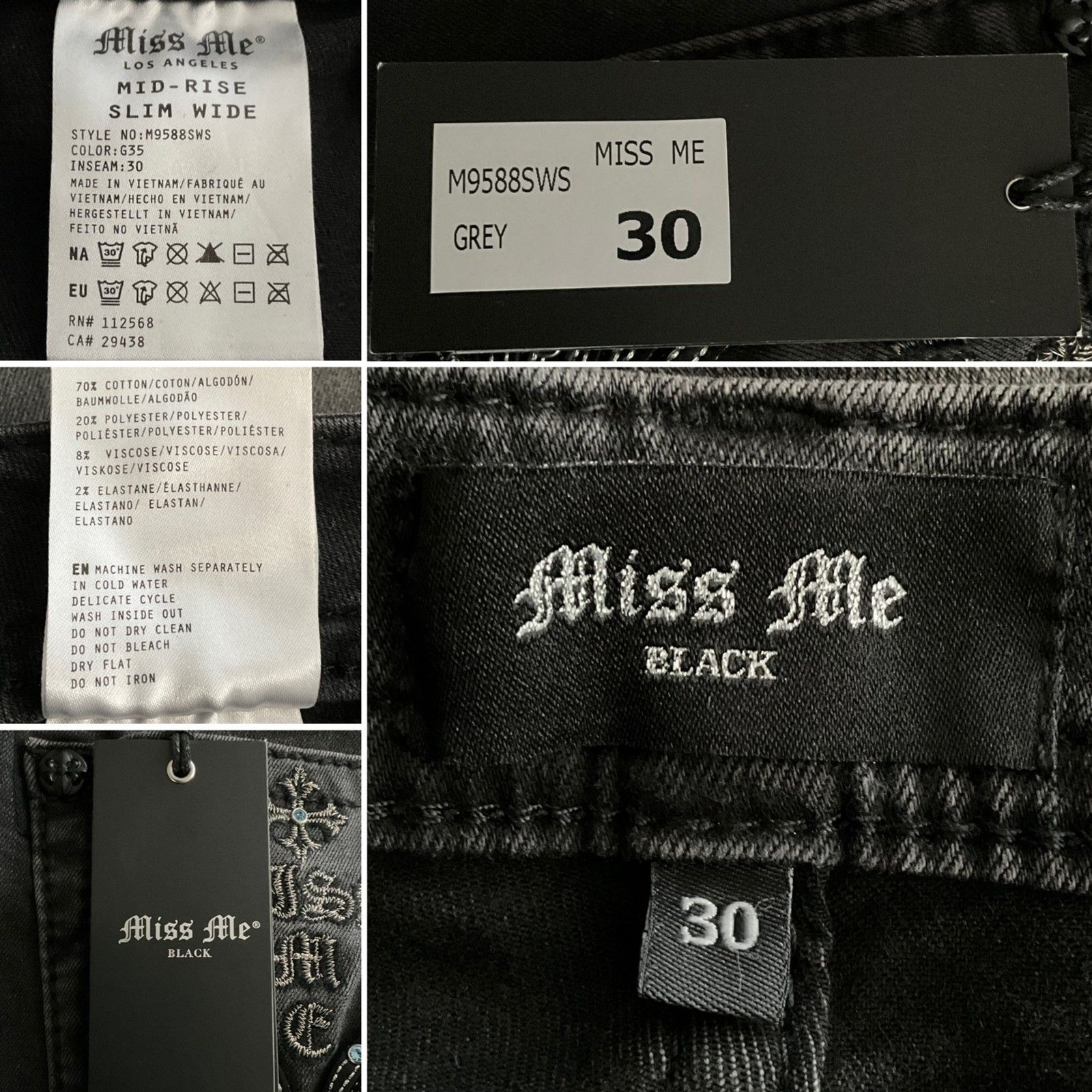 Miss Me Black Slim Mid-Rise Slim Wide In Grey 30
