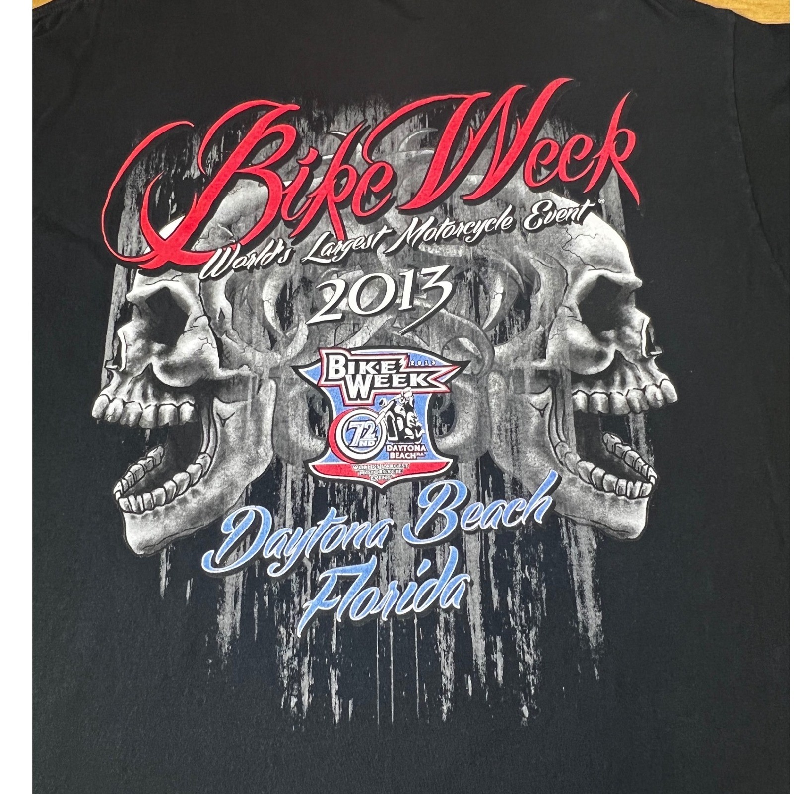 VTG Fruit of the Loom XL Black Bike Week Daytona Beach 2013 Skull T Shirt