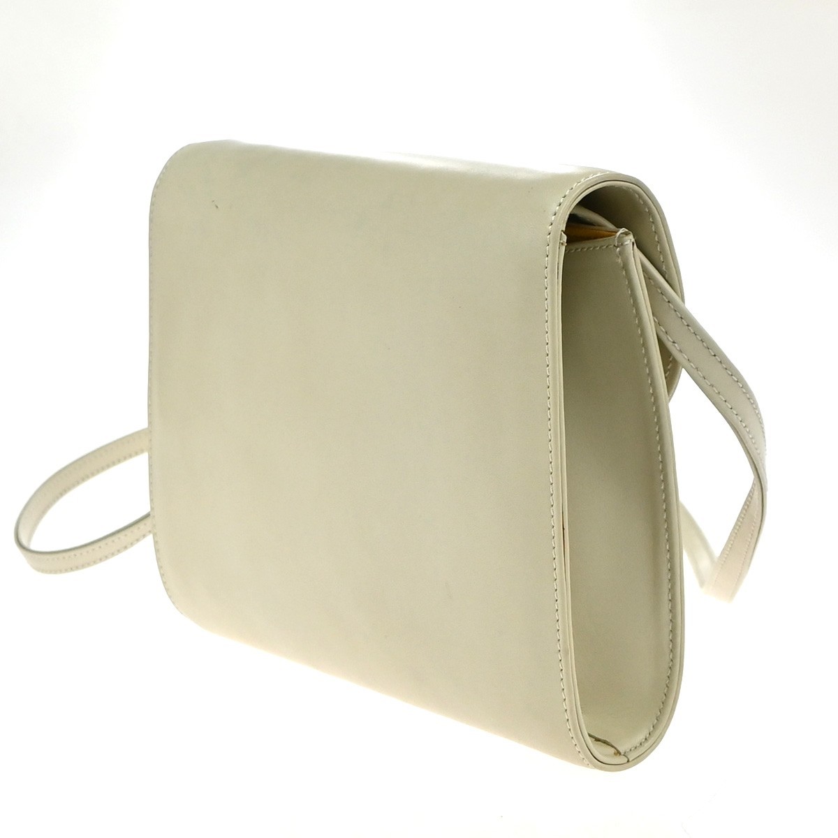 CELINE Logo 2Way Shoulder Clutch Bag Leather White GHW Italy 65KP568