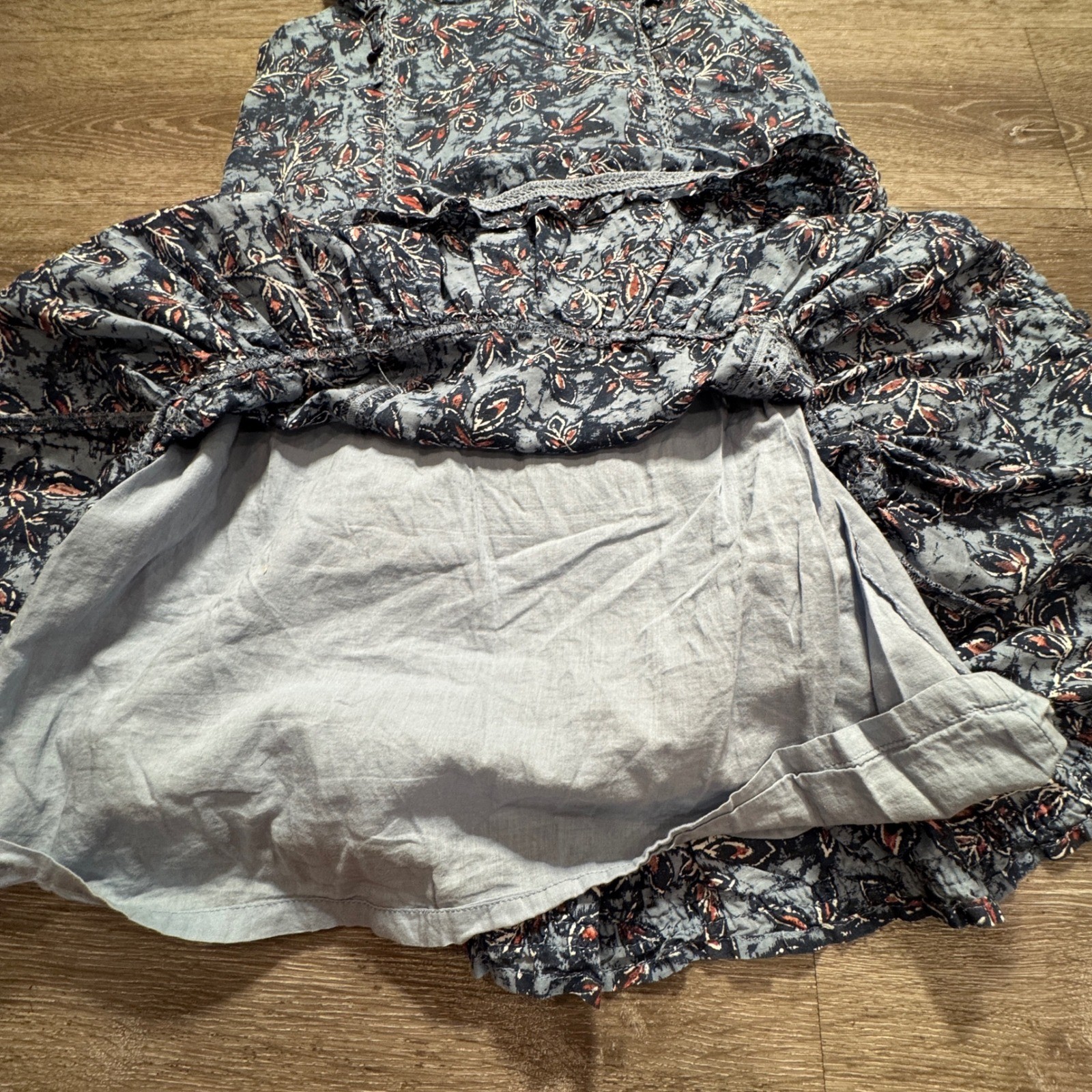 Lucky Brand Dress Women S Blue Cotton Blend Floral Boho Peasant Summer Casual