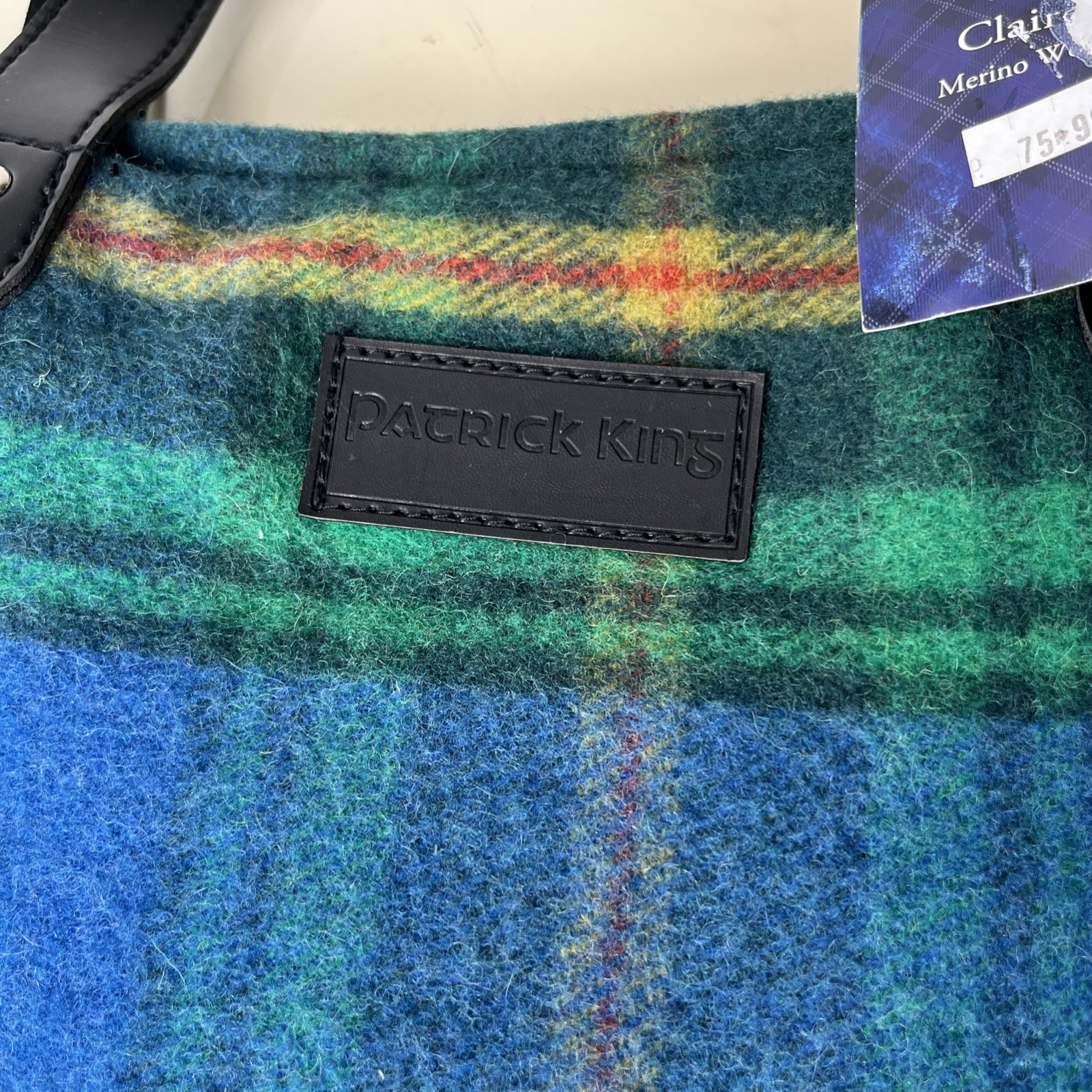 Patrick King woolen company Marino woolToteBag NEW Plaid Blue Green Tartan