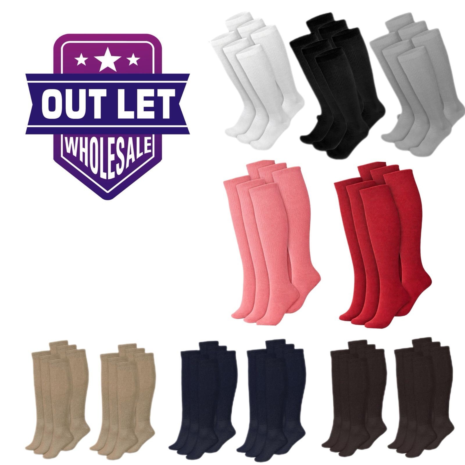 2 Pairs Men’s Diabetic Over the Calf Socks Knee High Compression Cotton Socks
