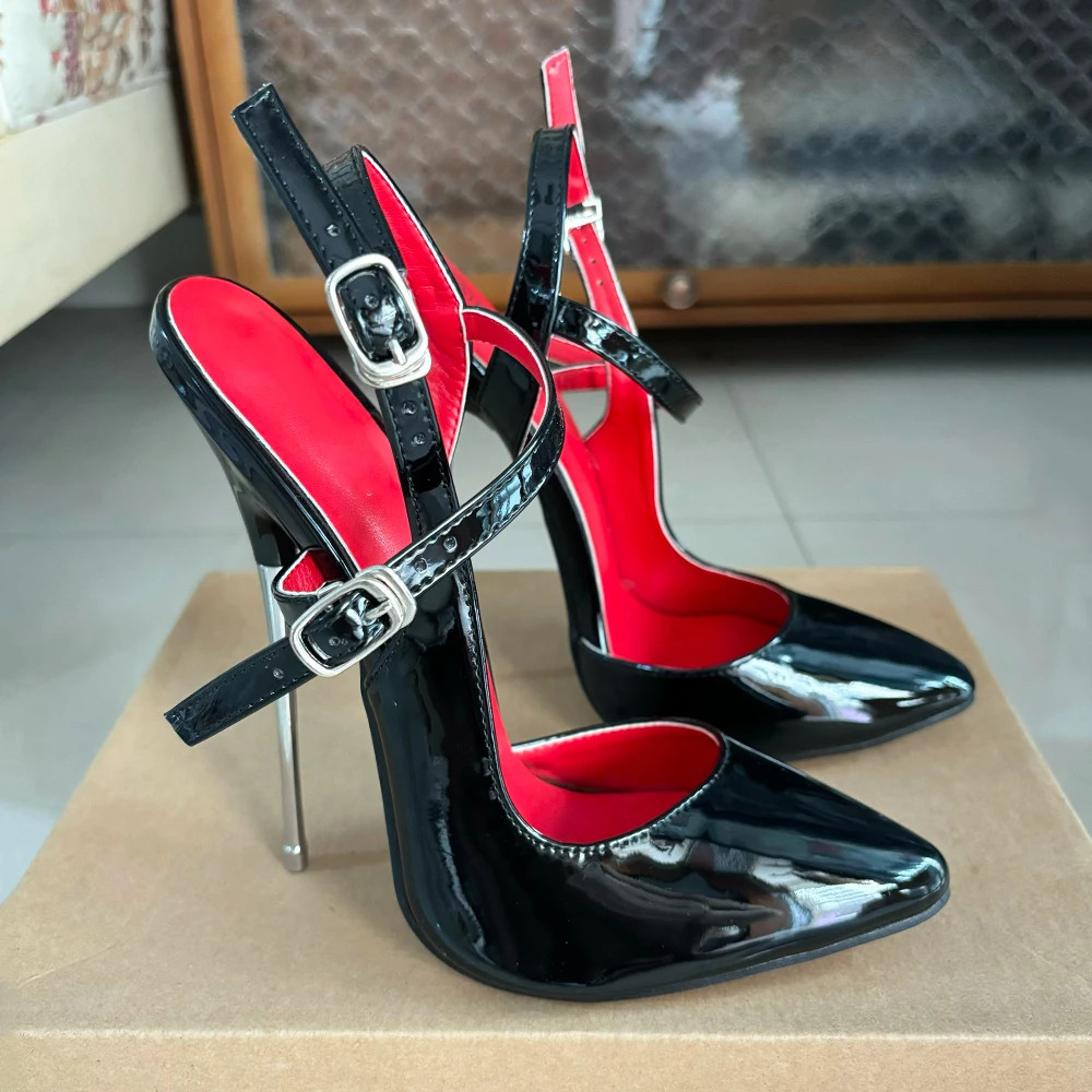 Women 16cm Extreme High Heels Sandals Buckle Strap Pointed Toe Pumps Party Shoes