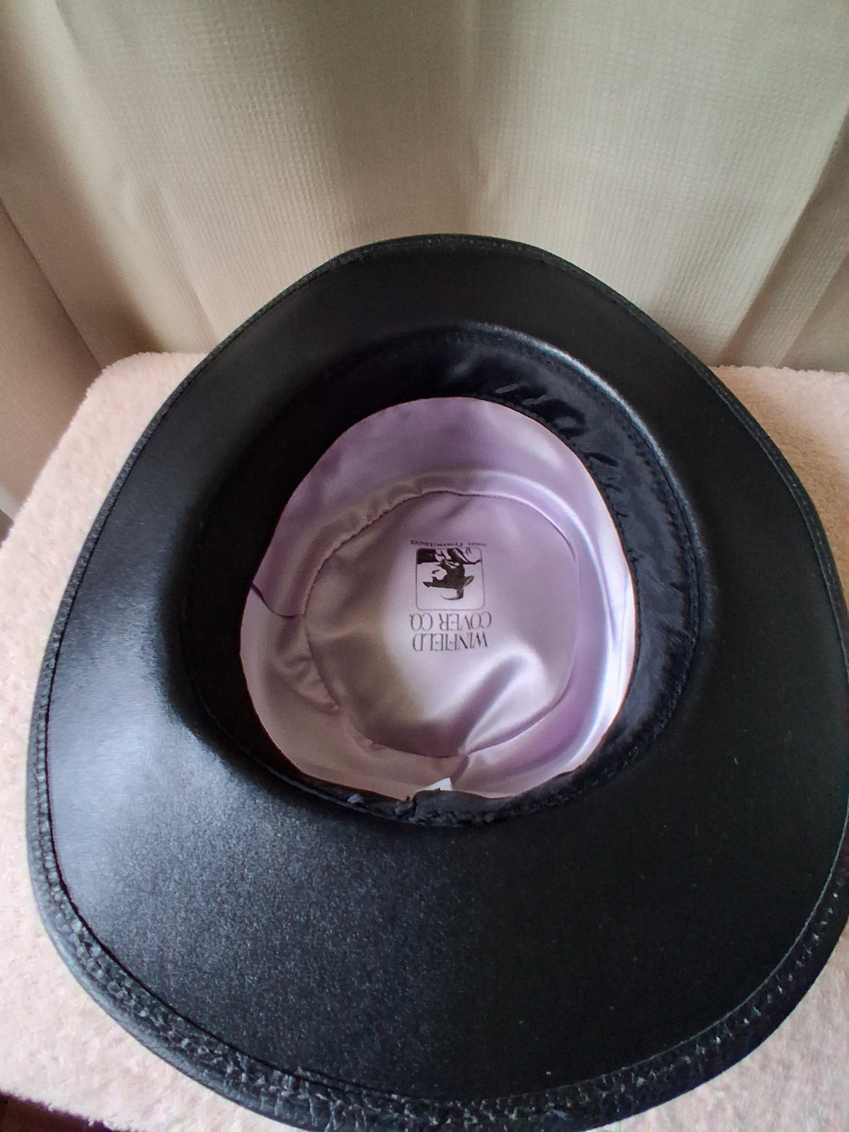 Vintage Winfield Cover Company Black Leather/Suede Hat Cowboy Western Adult S