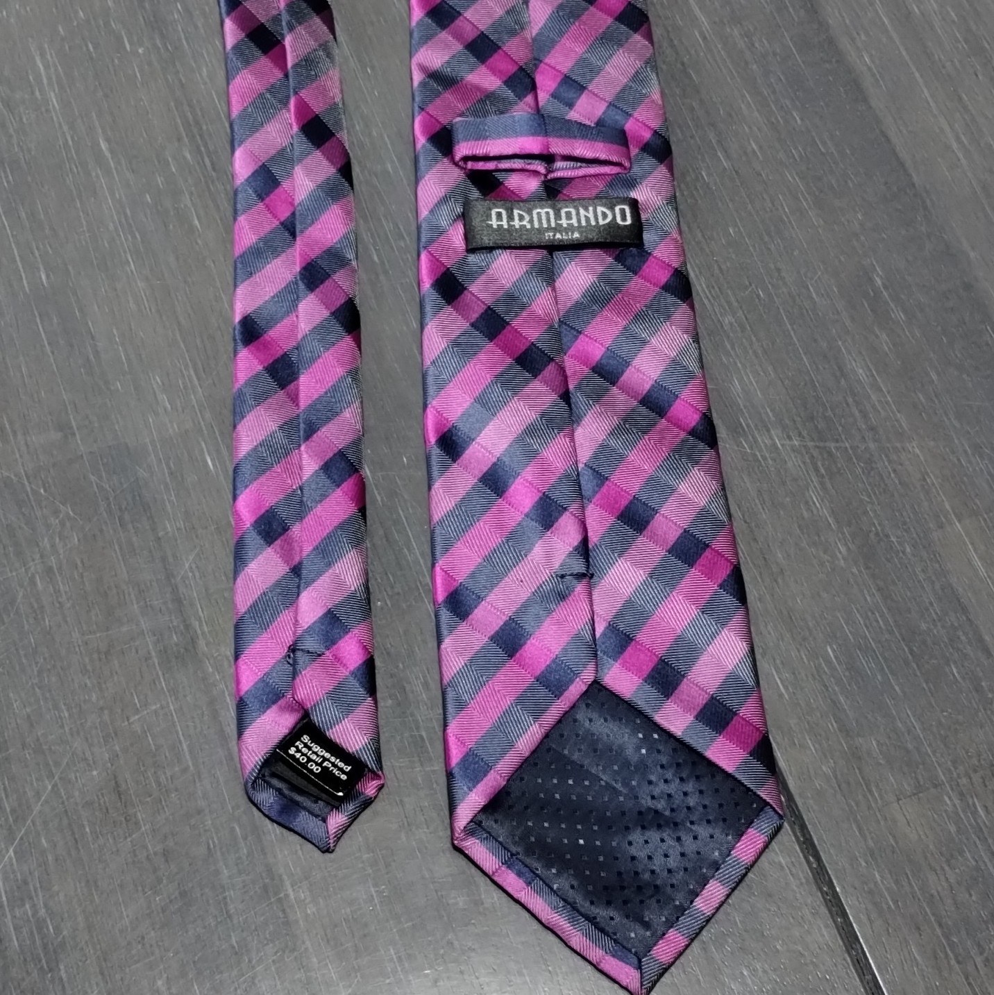 Tie Armando Italia Handmade Microfiber Woven Plaid Tie Pink Blue Classic 57″-60″