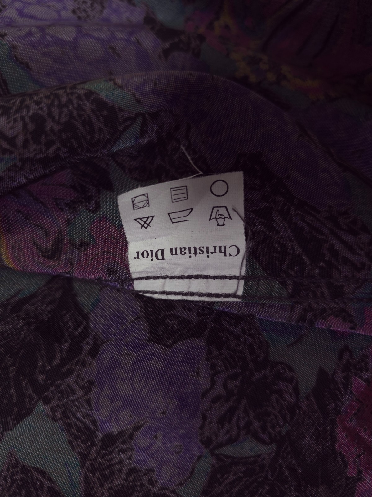 90s Christian Dior Silk Paisley Shirt – Purple/Teal Abstract Pattern Fits L-XXL