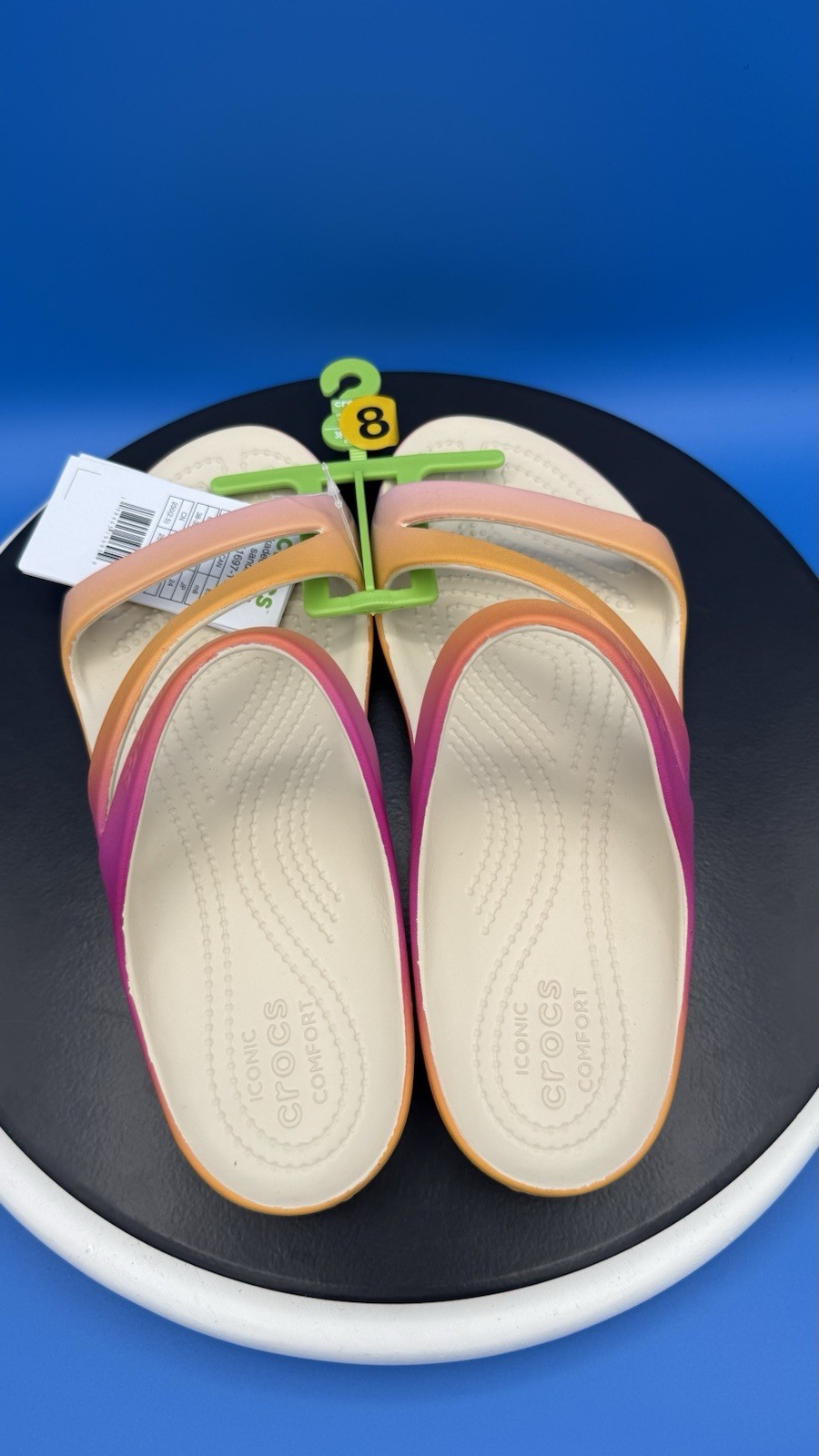 Crocs Womens Kadee ll Tropical Ombre Strappy Sandals Size 7 Flats Beach Shoes