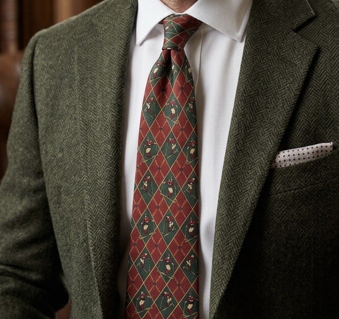 Tommy Hilfiger 100% Silk Tie Downhill Alpine Ski Skier Plaid Preppy Burgundy