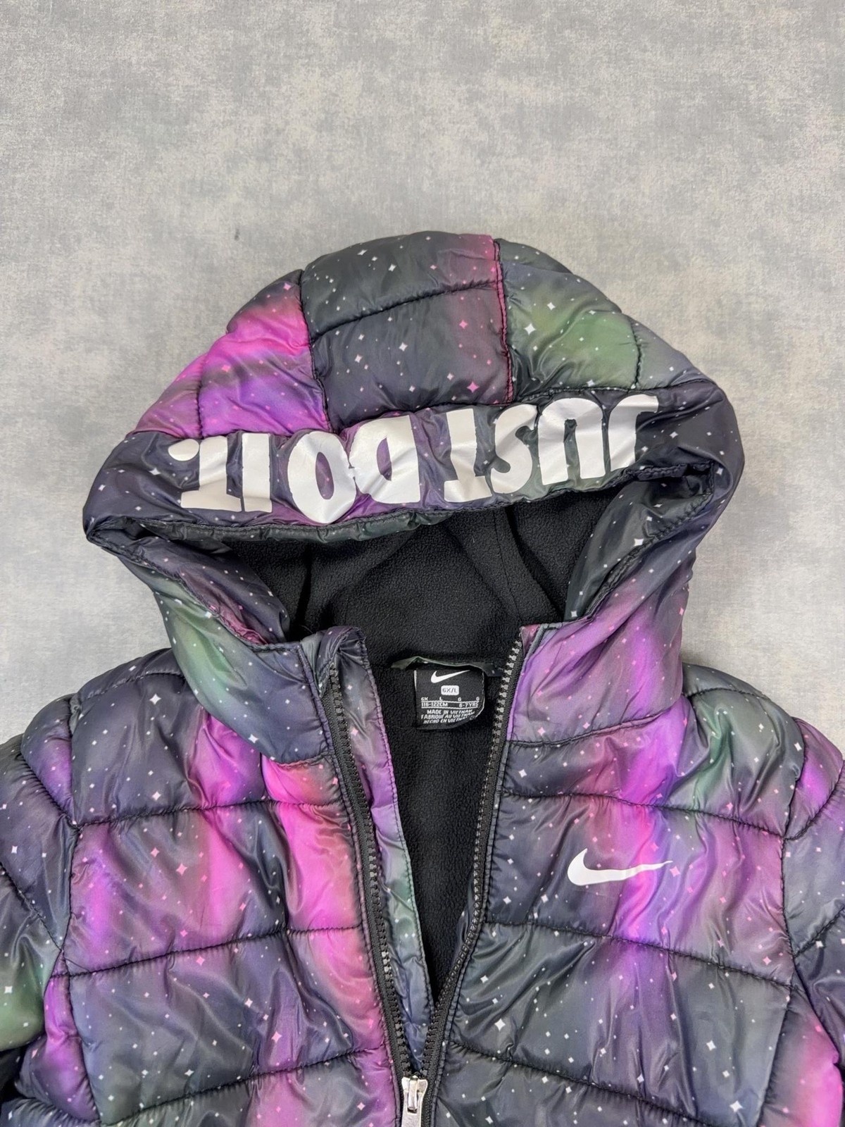 Nike Jacket Girls 6X 6-7 Yrs Multicolor Galaxy Hooded Fleece Puffer Coat