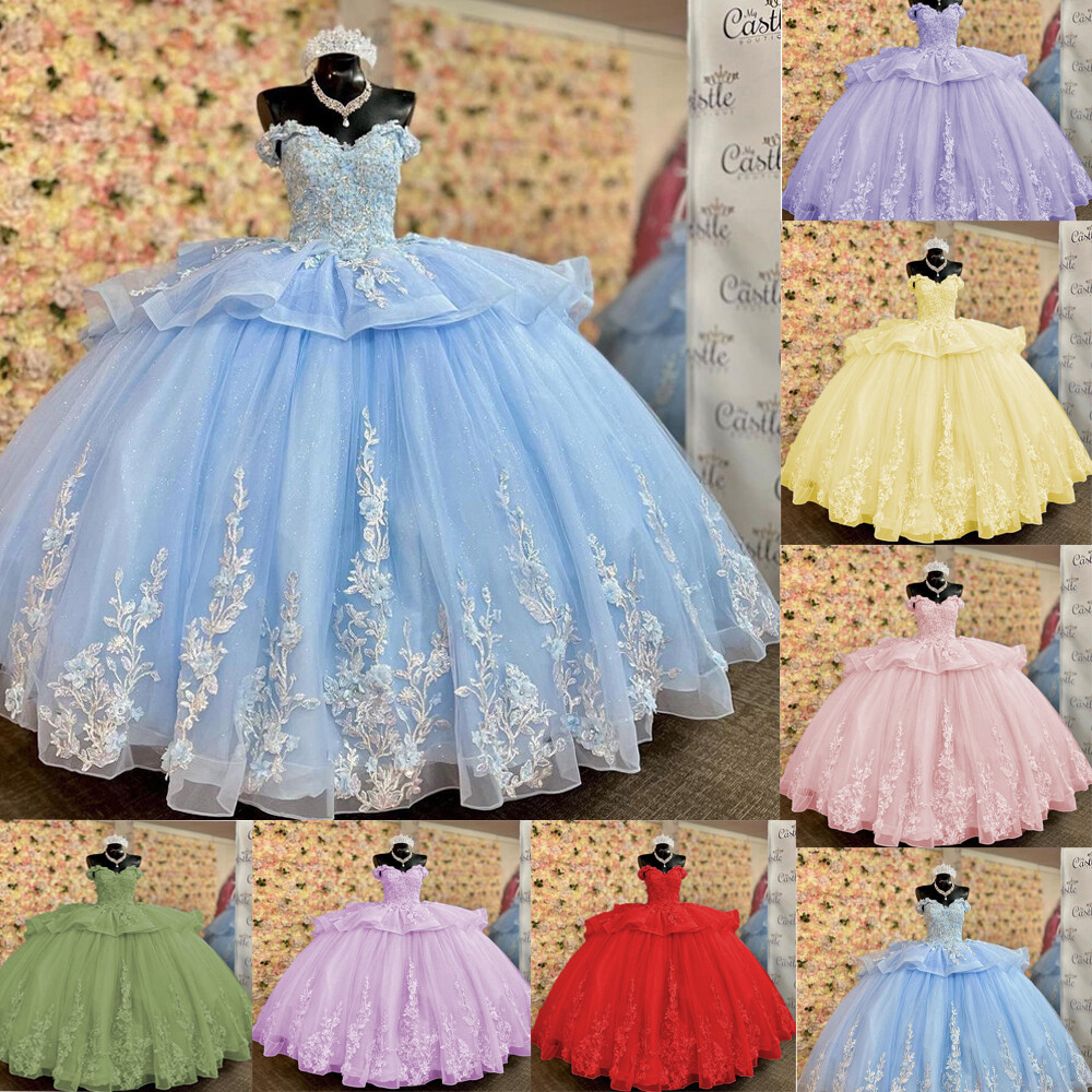 Quinceanera Off-Shoulder Dress Sweet 15 16 Birthday Party Prom Dress-