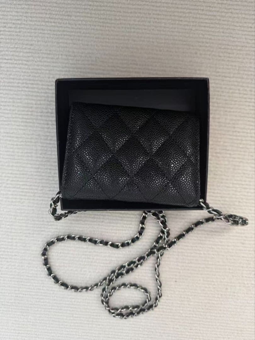 Chanel Matelass Chain Wallet Coin Case Card Case Black
