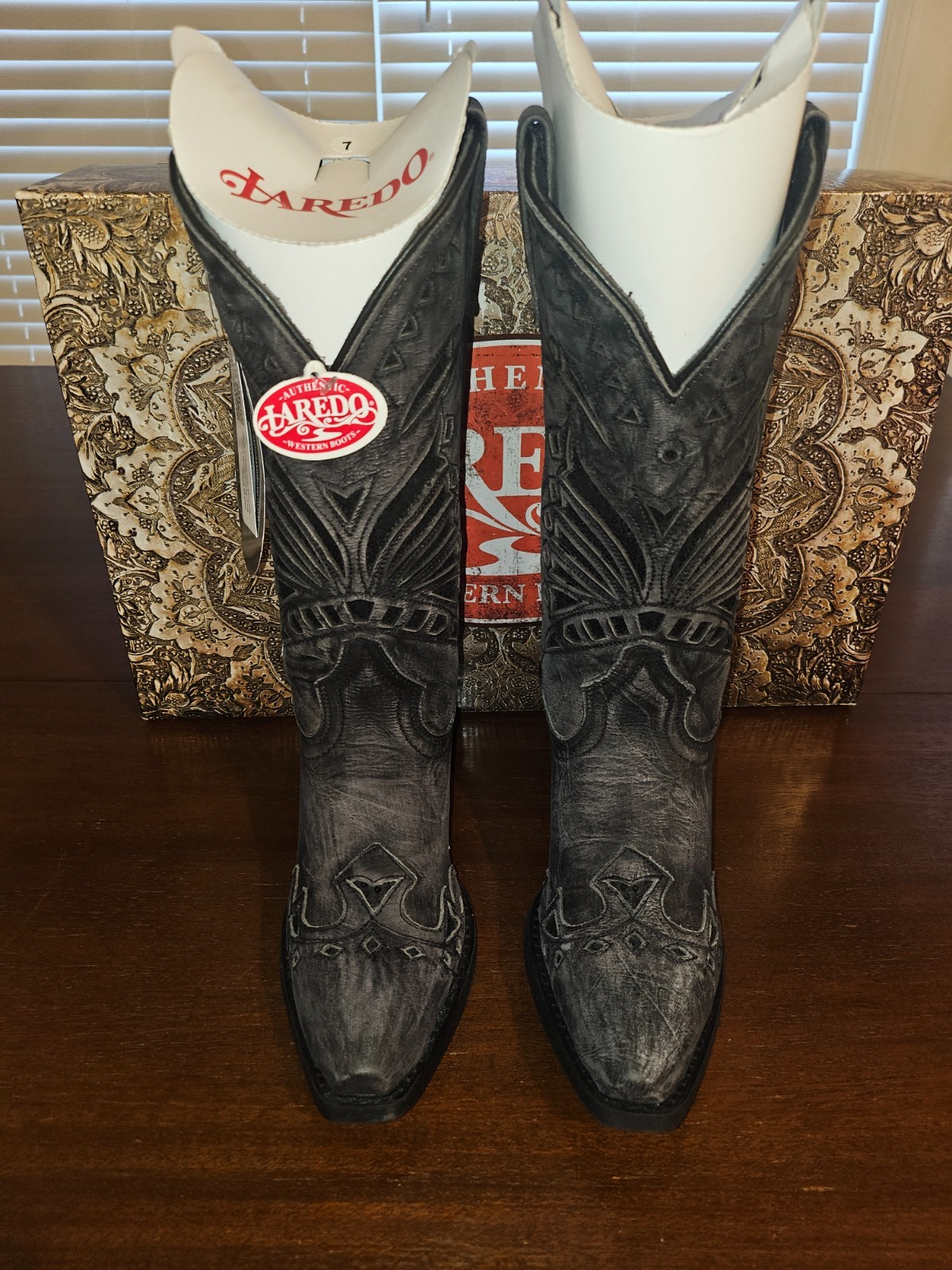 Laredo Stevie Black Leather Sequin Underlay Western Cowboy Boot 52120 Womans 7